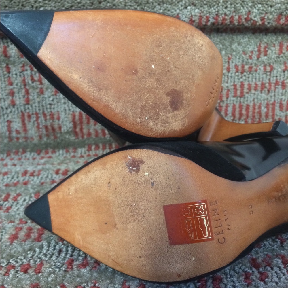 CELINE black leather/suede pointed toe heels - Picture 4 of 8